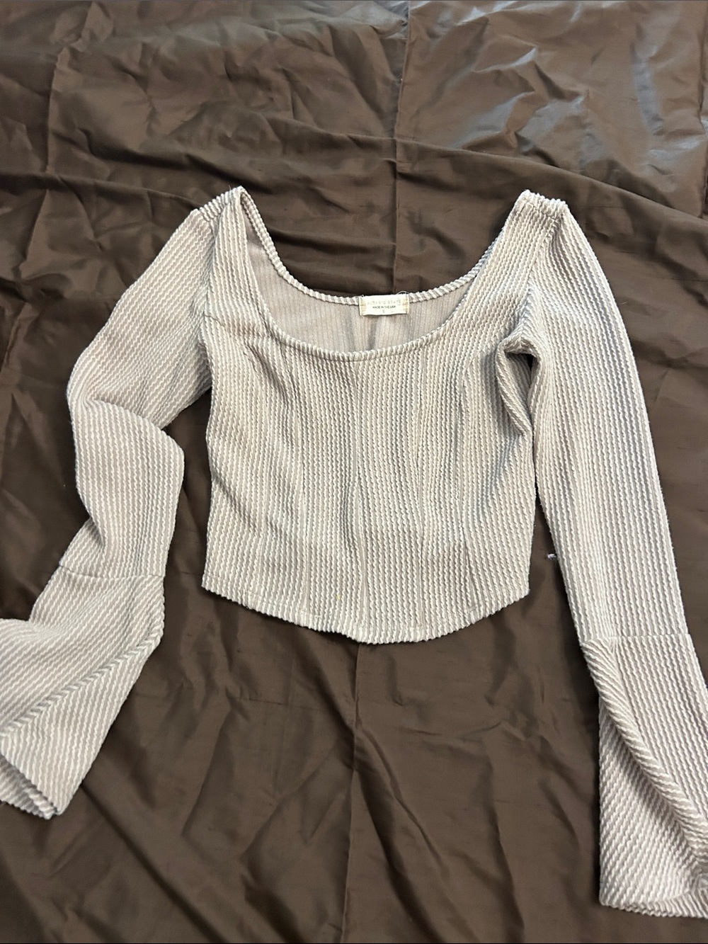 Altar'd State Light Gray Ribbed Scoop Neck Crop Top